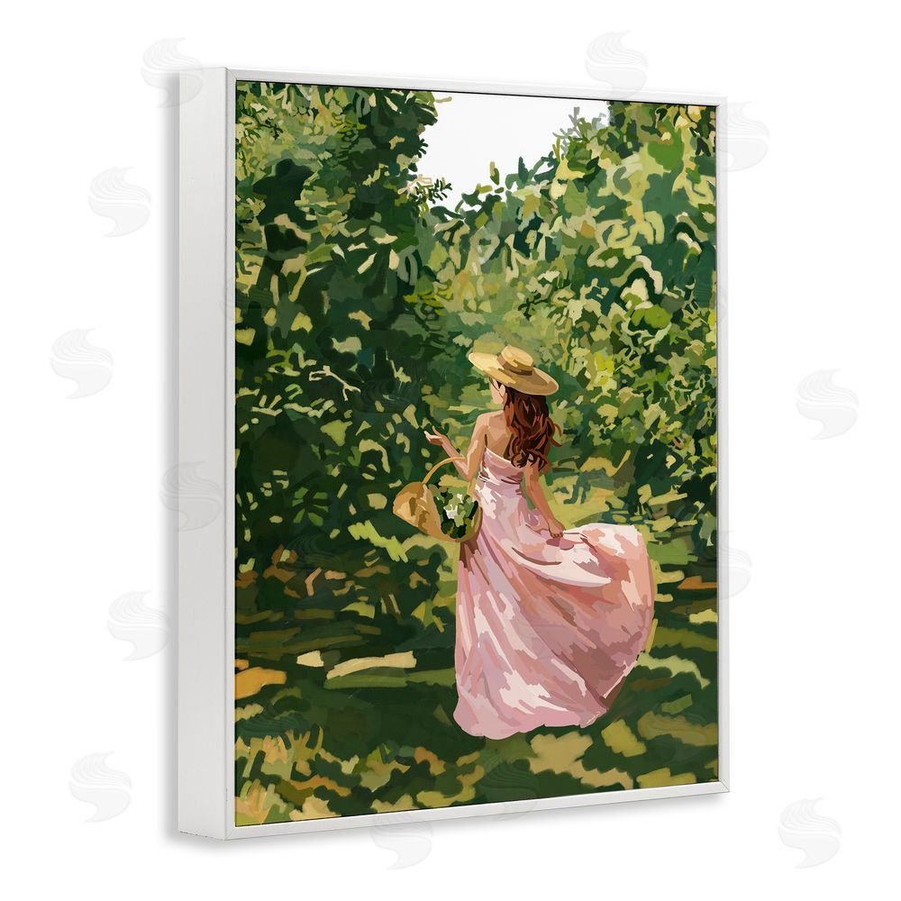 Amelia Noyes Brunette Flower Picking in Field White Framed Giclee Wall Art Print