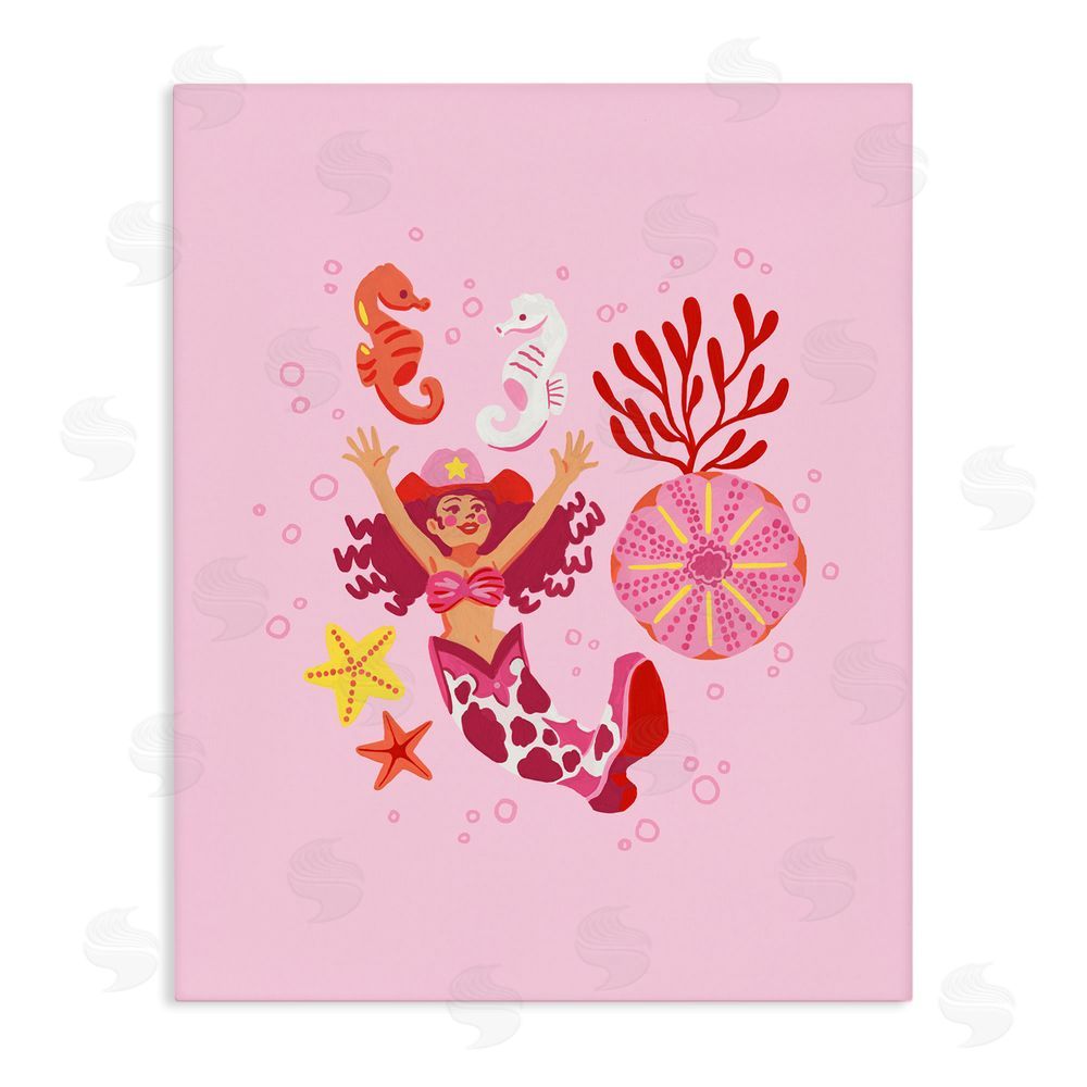 Ethel Fong Blush Coral Cowgirl Stretched Canvas Wall Art Print