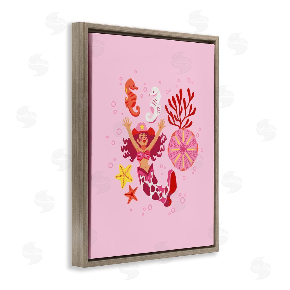 Ethel Fong Blush Coral Cowgirl Brown Floating Frame Canvas Wall Art Print