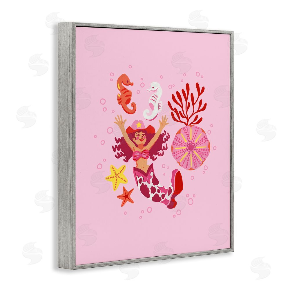 Ethel Fong Blush Coral Cowgirl Gray Framed Giclee Wall Art Print
