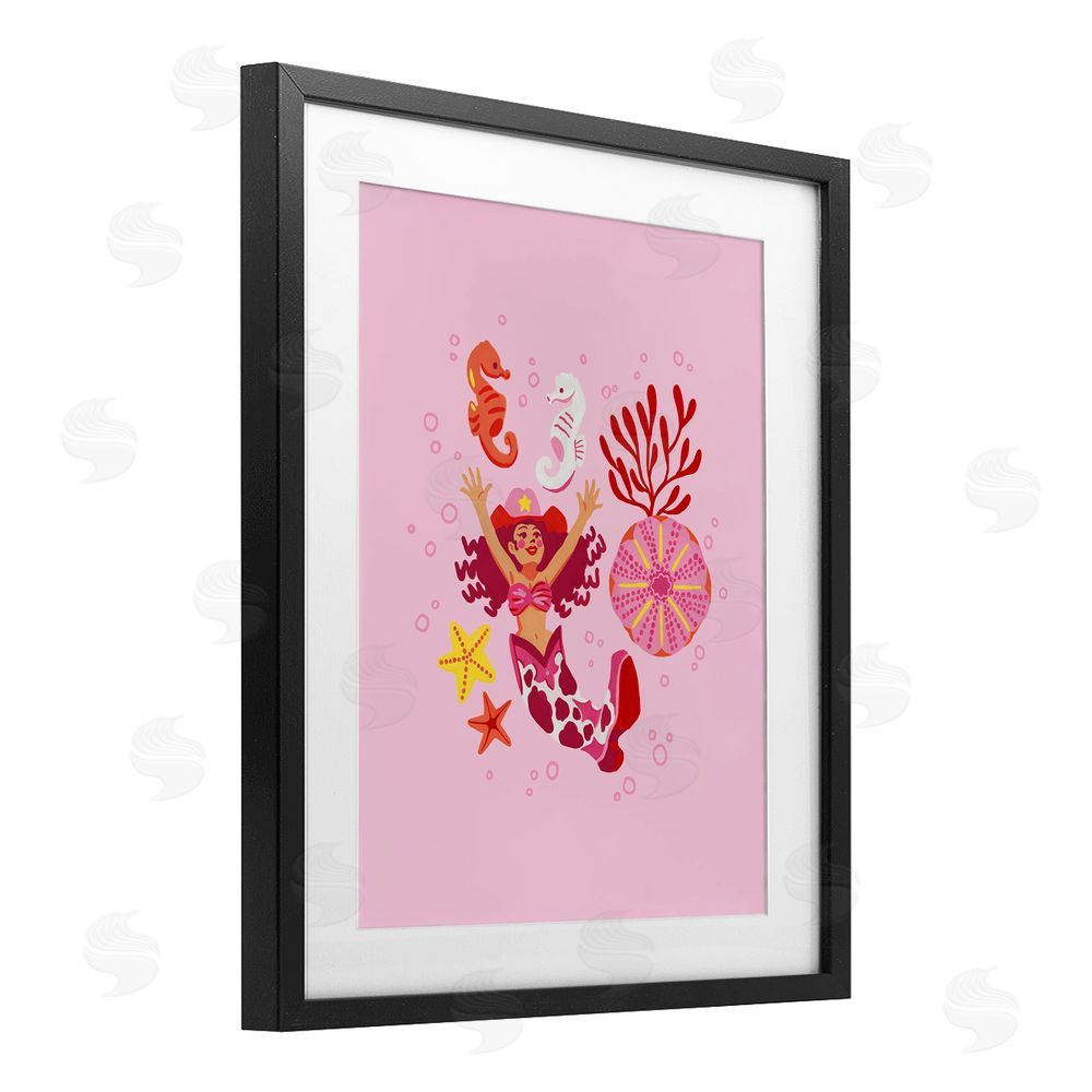 Ethel Fong Blush Coral Cowgirl Black Framed Print Under Glass Wall Art