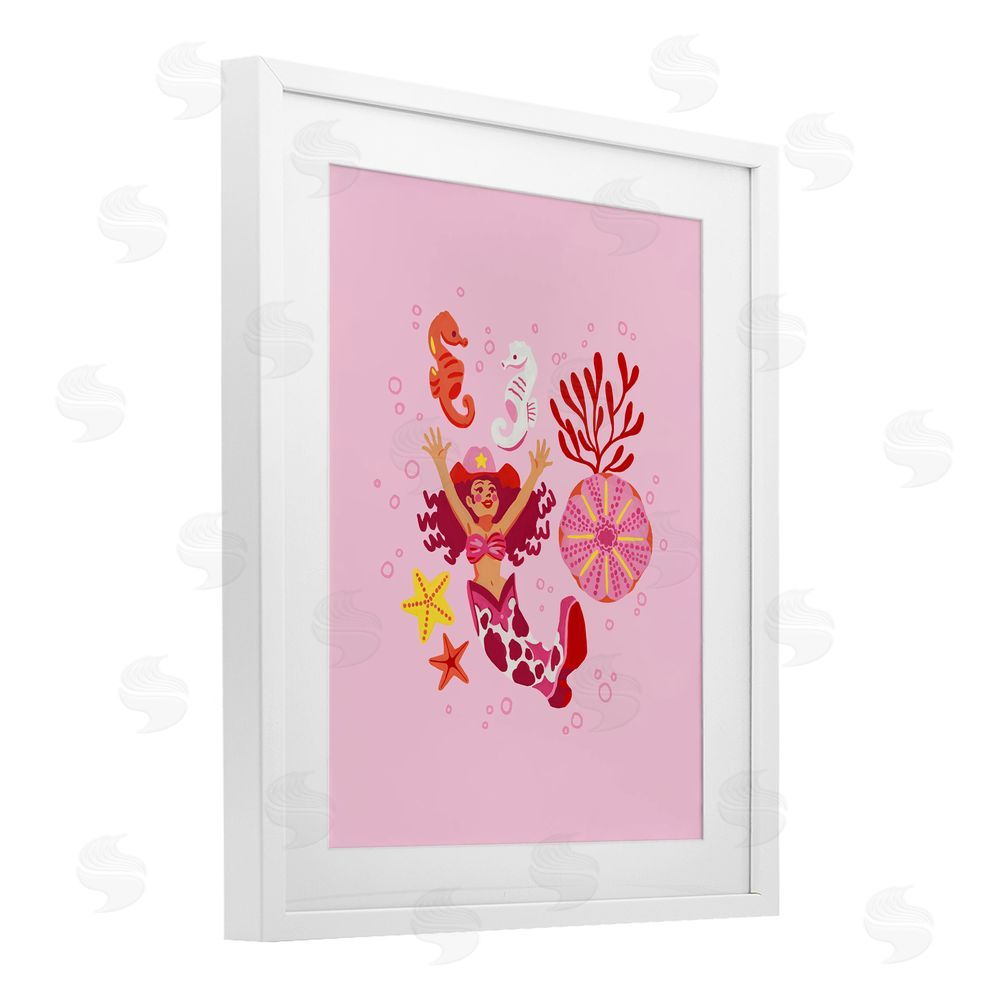Ethel Fong Blush Coral Cowgirl White Framed Print Under Glass Wall Art