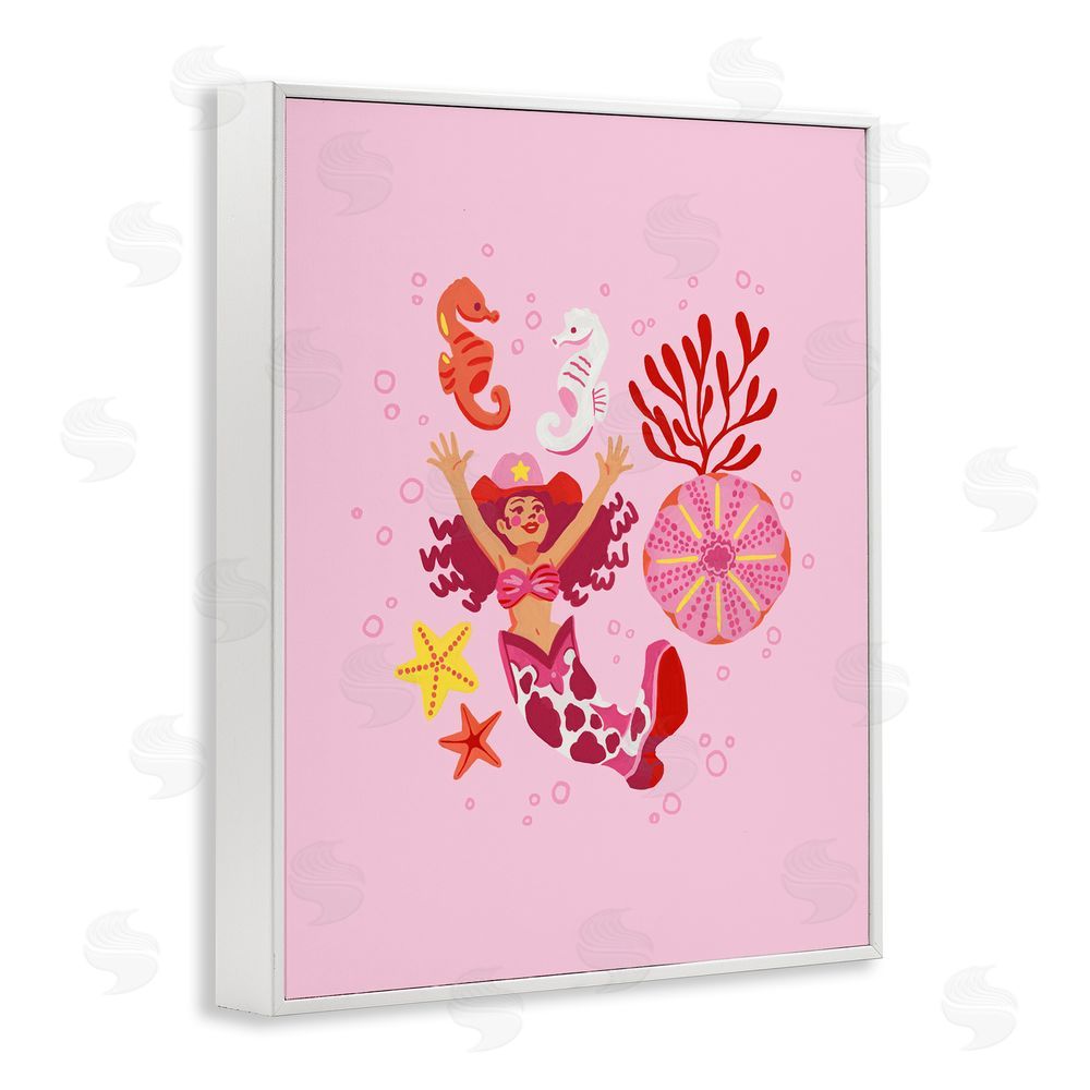 Ethel Fong Blush Coral Cowgirl White Framed Giclee Wall Art Print