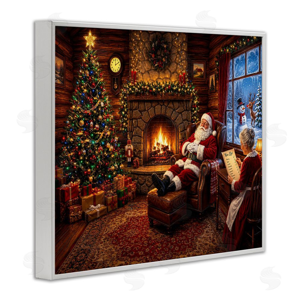 Tom Crehan Claus Couple by Fireplace White Framed Giclee Wall Art Print