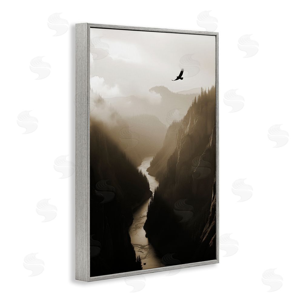 Noah Bay Bird High Above Canyon Gray Framed Giclee Wall Art Print