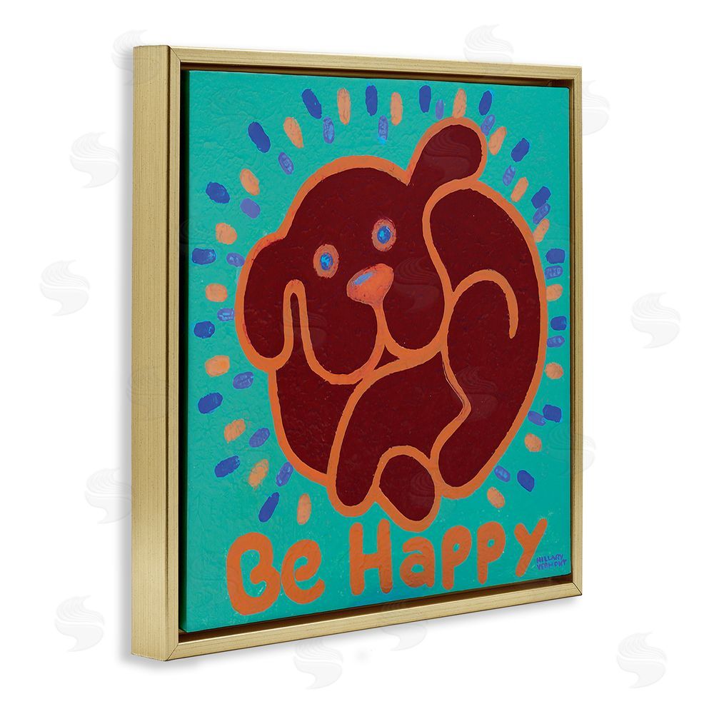 Hillary Vermont Be Happy Red Dog Gold Floating Frame Canvas Wall Art Print