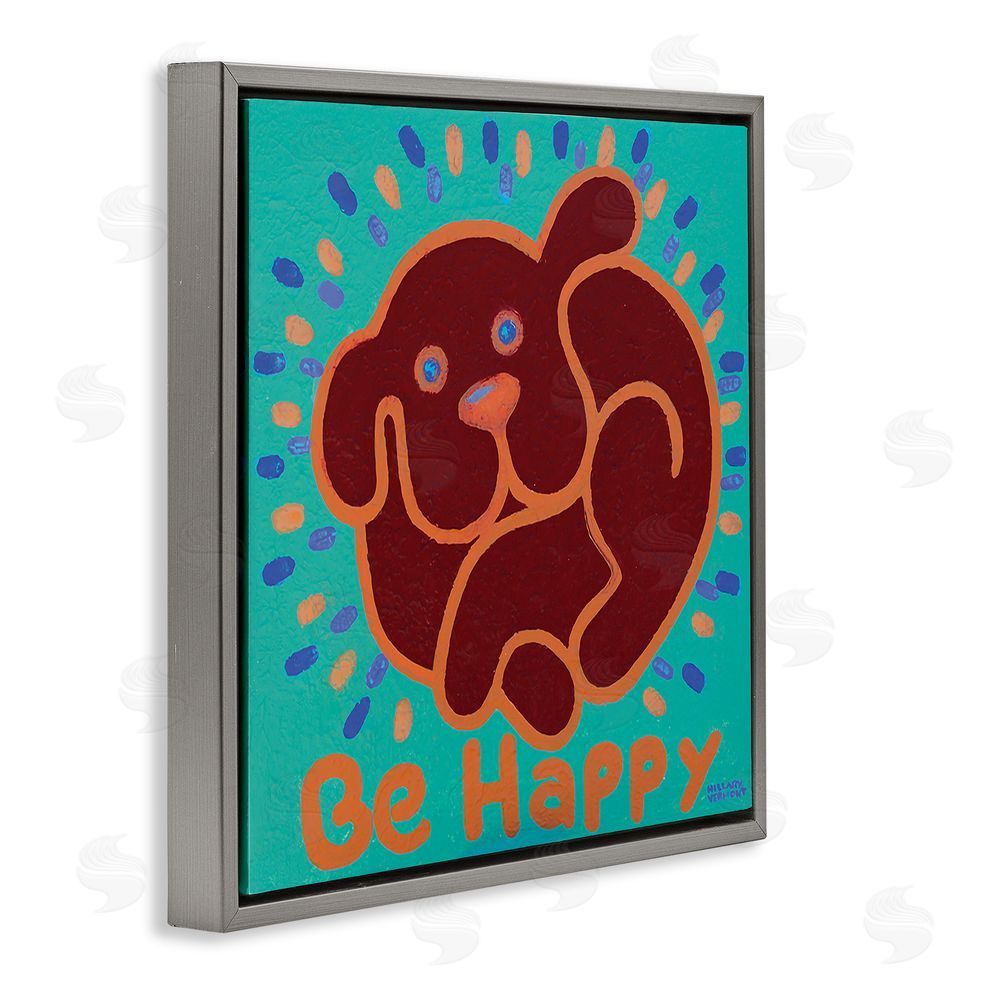 Hillary Vermont Be Happy Red Dog Gray Floating Frame Canvas Wall Art Print