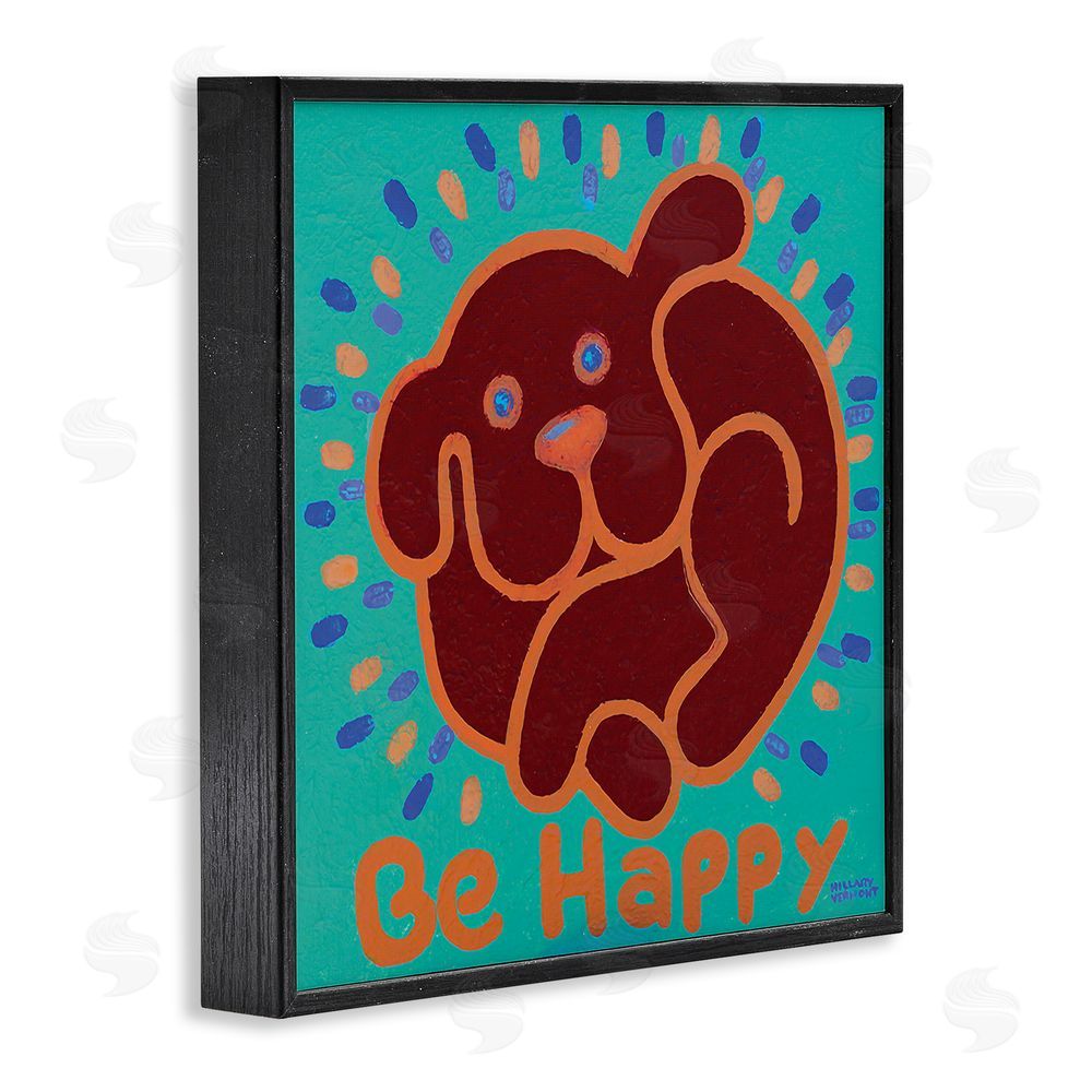 Hillary Vermont Be Happy Red Dog Black Framed Giclee Wall Art Print