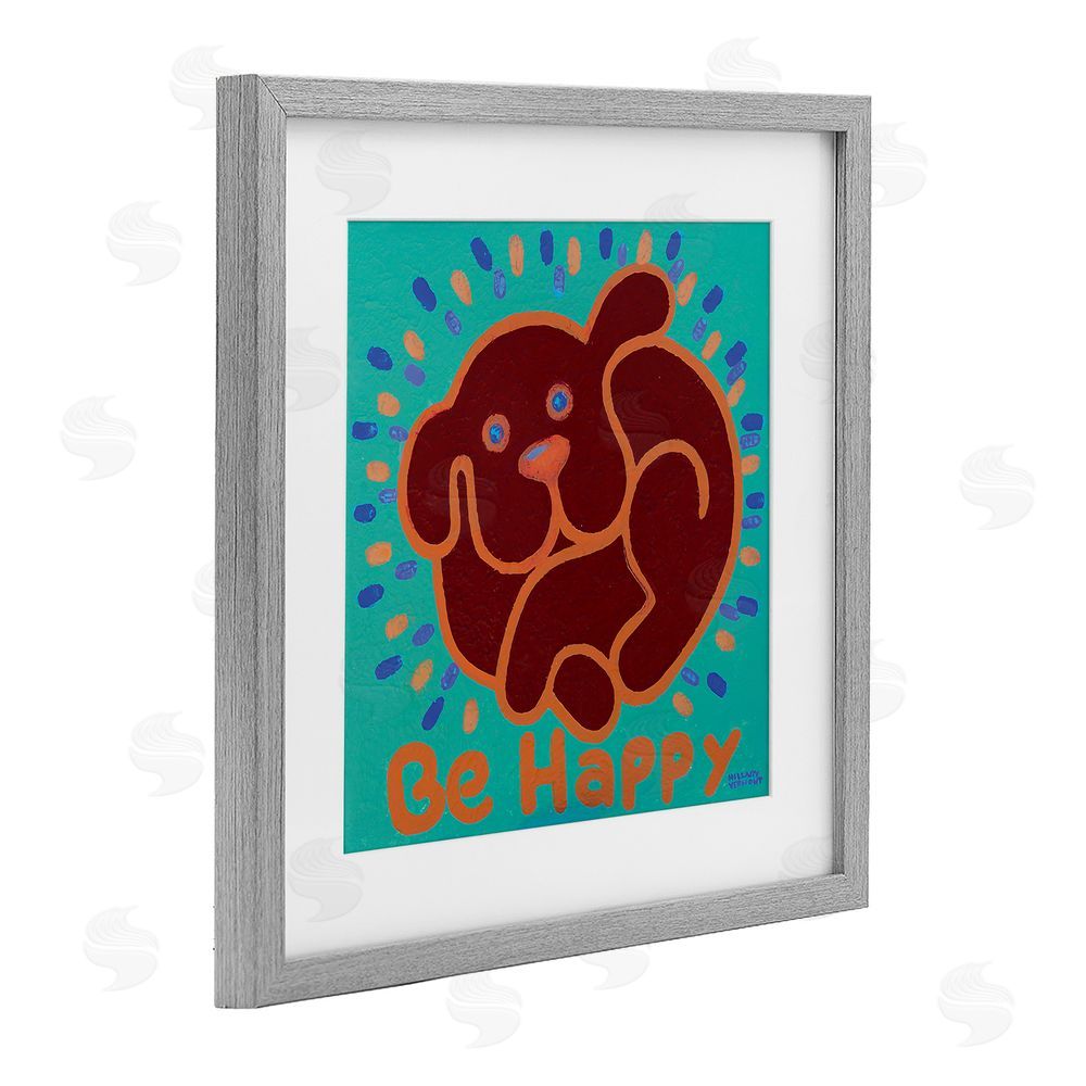Hillary Vermont Be Happy Red Dog Gray Framed Print Under Glass Wall Art