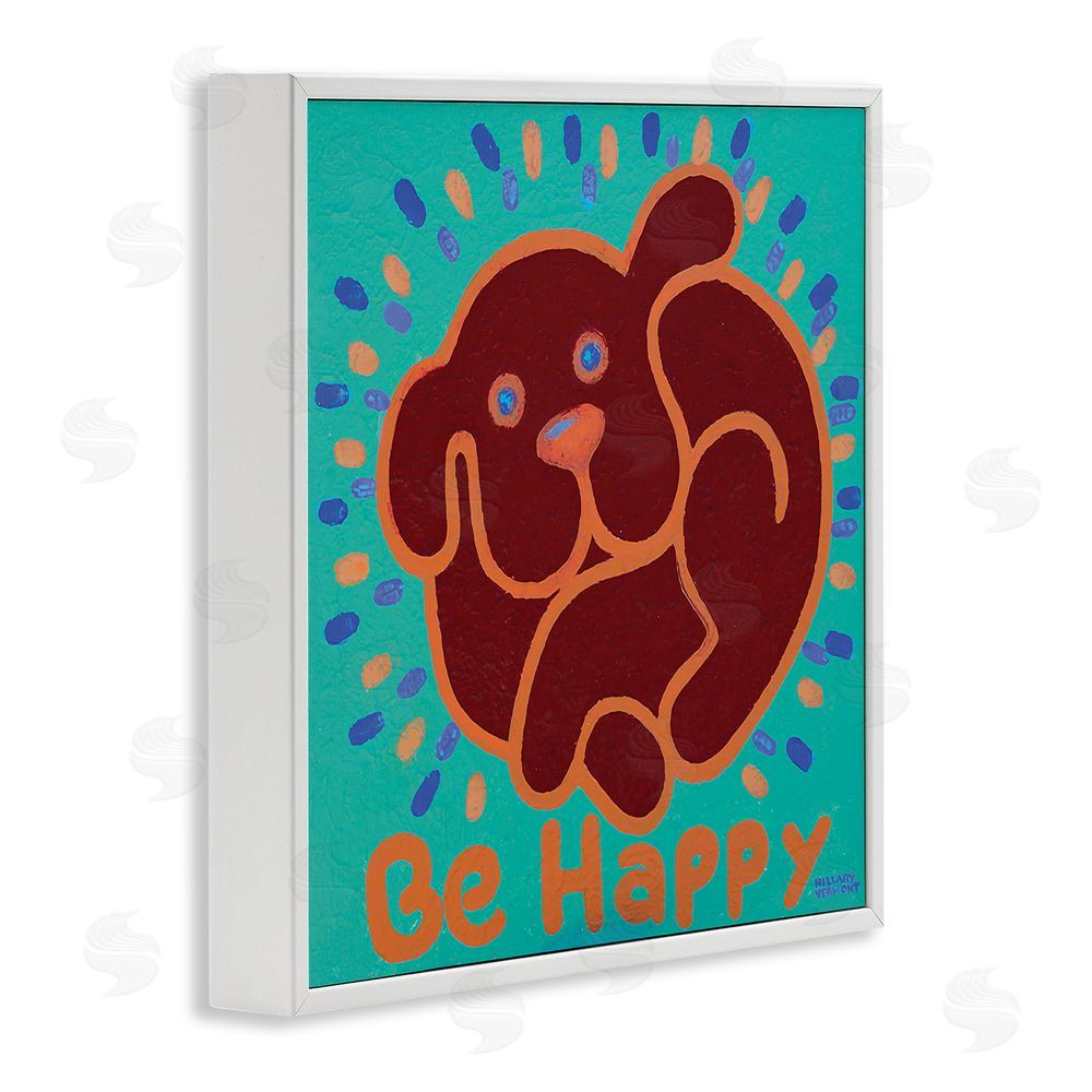 Hillary Vermont Be Happy Red Dog White Framed Giclee Wall Art Print