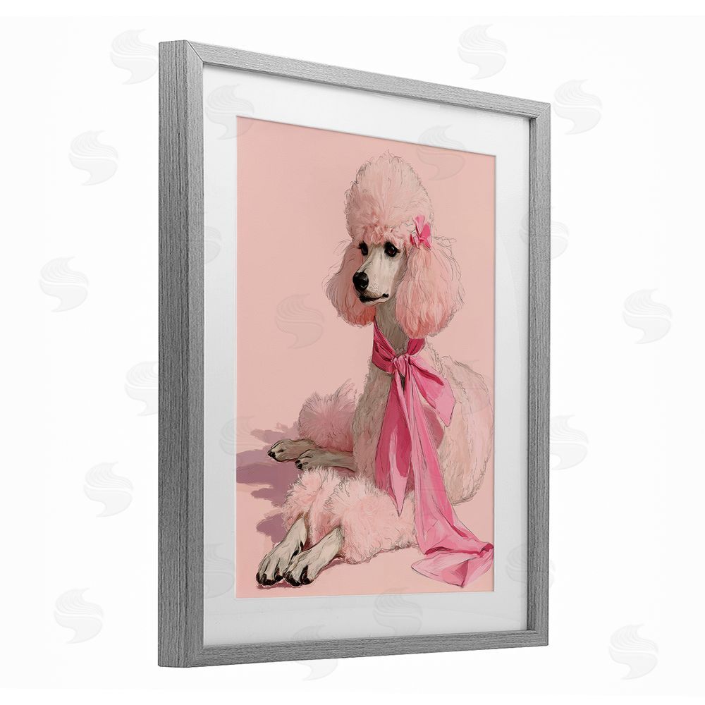 A Barefoot Stylist Chic Pink Poodle Portrait Gray Framed Print Under Glass Wall Art