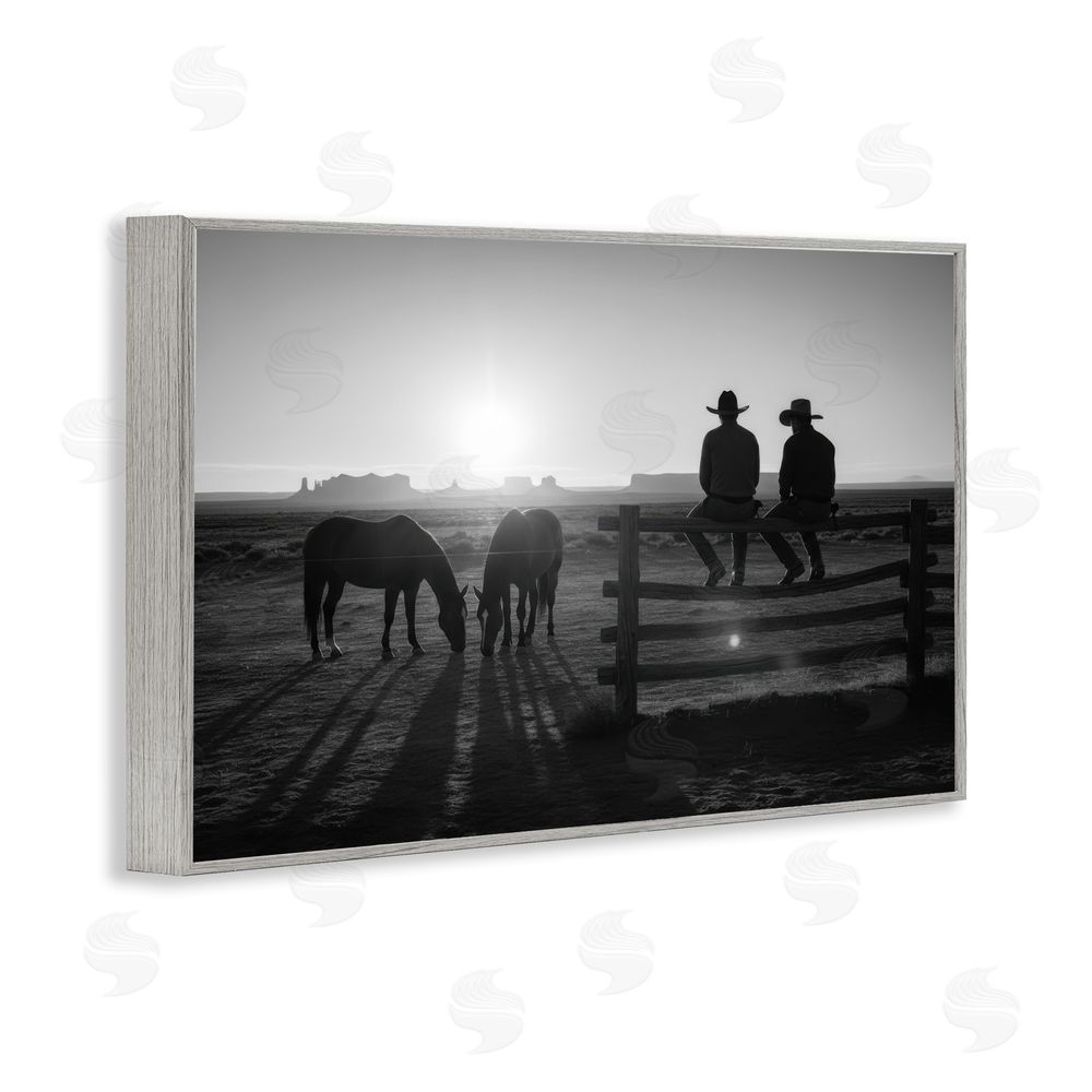 A Barefoot Stylist After The Ride Cowboy Silhouettes Gray Framed Giclee Wall Art Print