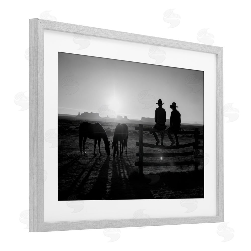 A Barefoot Stylist After The Ride Cowboy Silhouettes Gray Framed Print Under Glass Wall Art