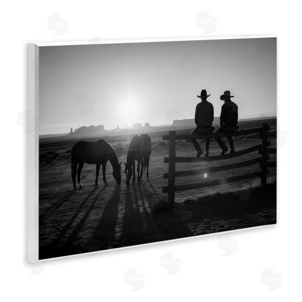 A Barefoot Stylist After The Ride Cowboy Silhouettes Wooden Wall Plaque Art Print