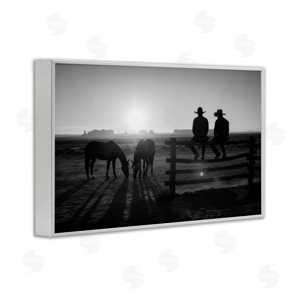 A Barefoot Stylist After The Ride Cowboy Silhouettes White Framed Giclee Wall Art Print