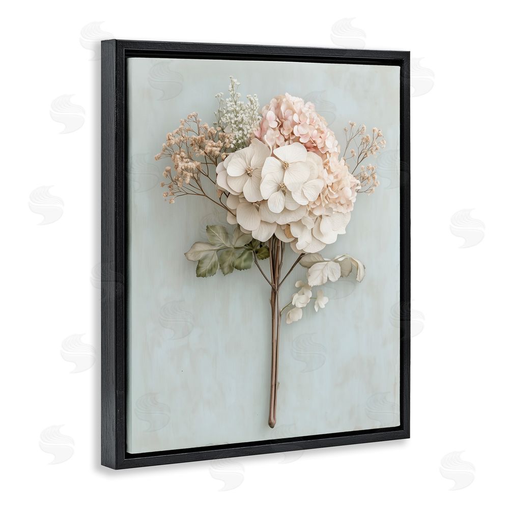 A Barefoot Stylist Blooming Cottage Hydrangea Stem Black Floating Frame Canvas Wall Art Print