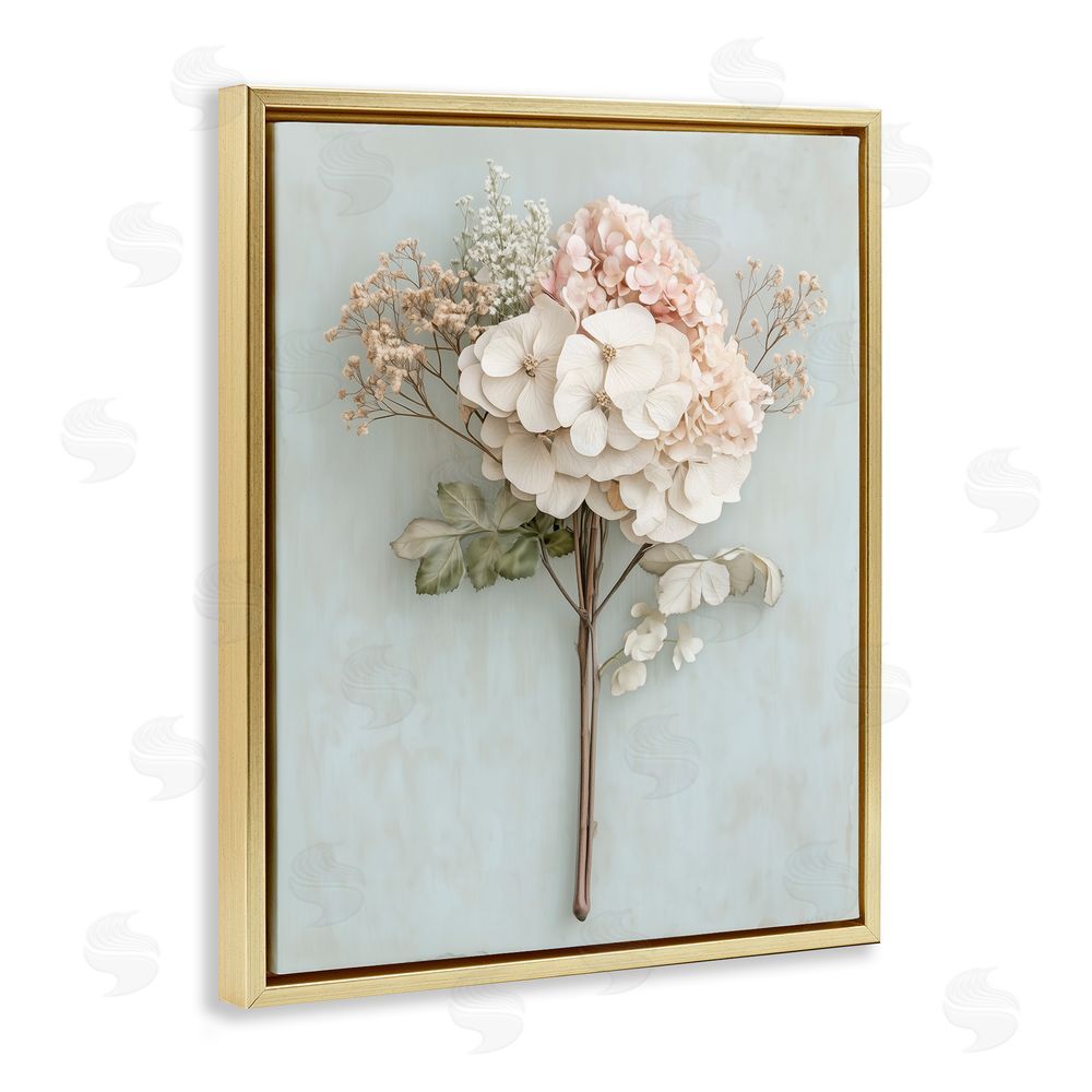 A Barefoot Stylist Blooming Cottage Hydrangea Stem Gold Floating Frame Canvas Wall Art Print