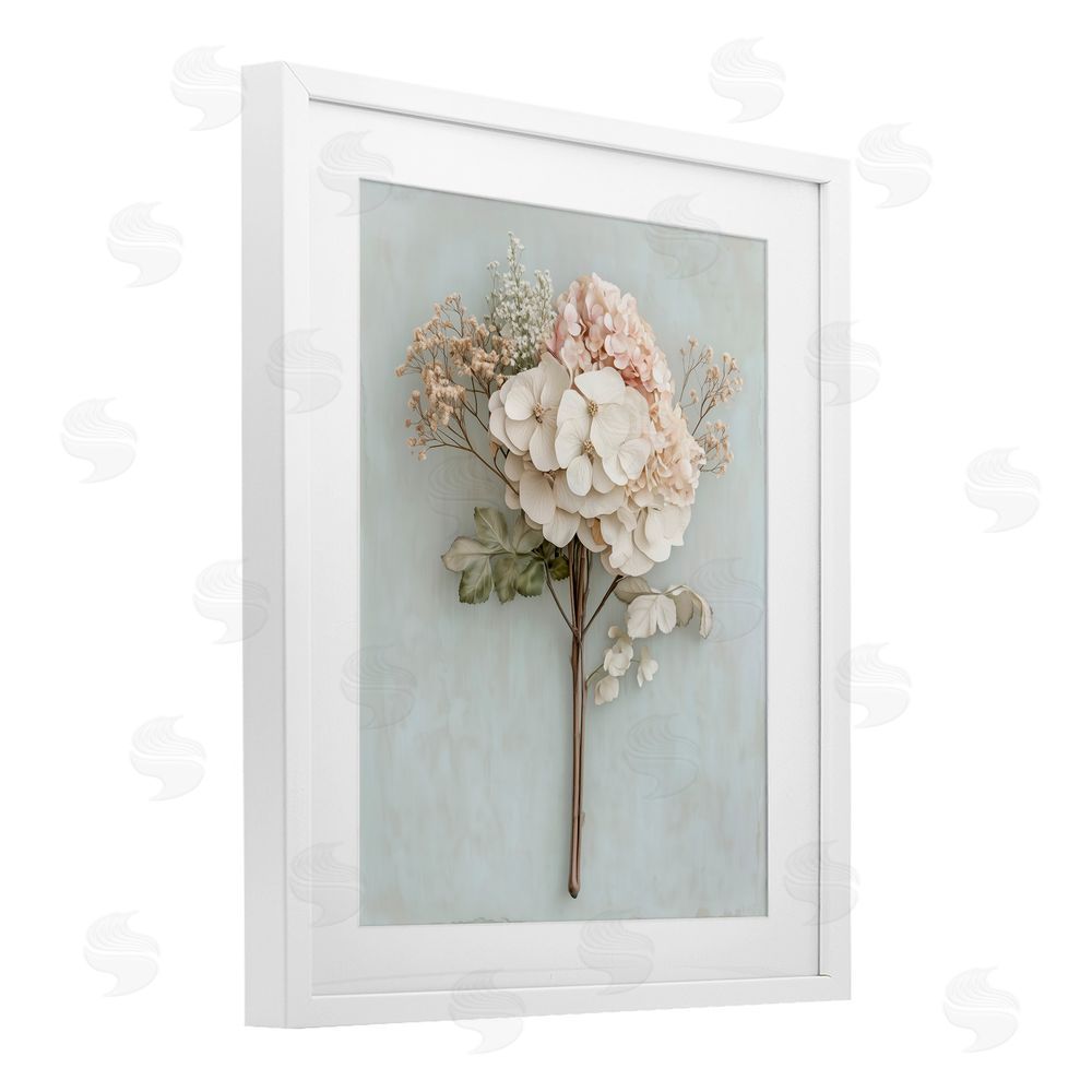 A Barefoot Stylist Blooming Cottage Hydrangea Stem White Framed Print Under Glass Wall Art
