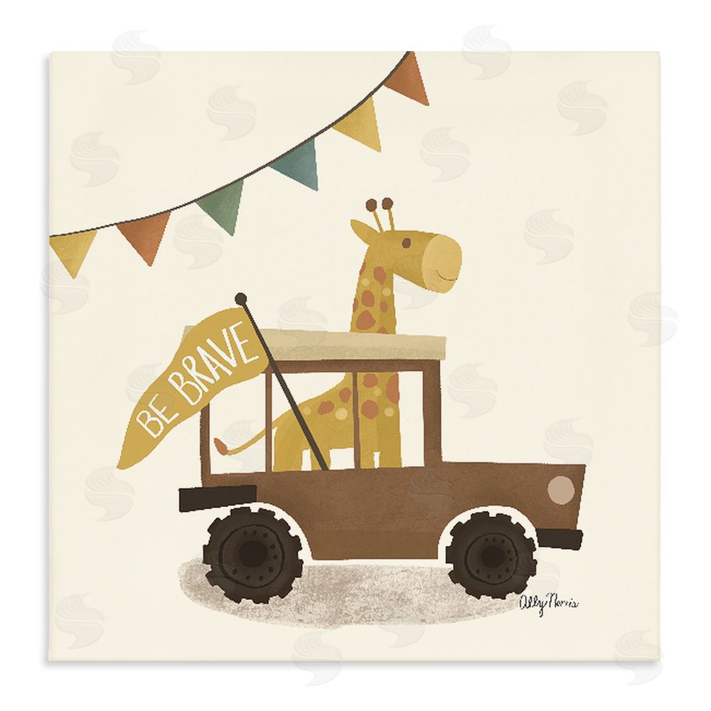 Allyson Norris Be Brave Giraffe in Car Stretched Canvas Wall Art Print