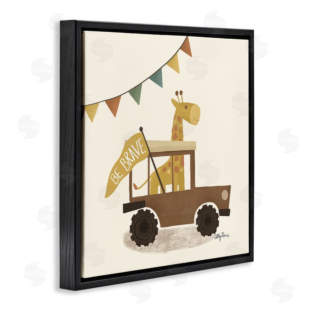 Allyson Norris Be Brave Giraffe in Car Black Floating Frame Canvas Wall Art Print