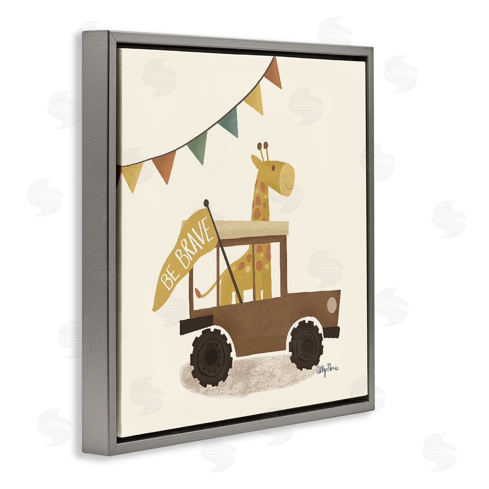Allyson Norris Be Brave Giraffe in Car Gray Floating Frame Canvas Wall Art Print
