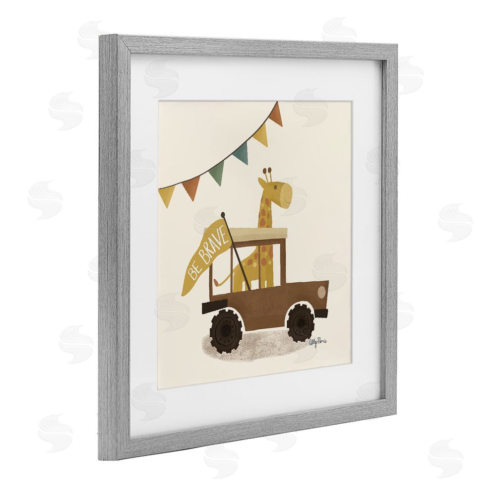 Allyson Norris Be Brave Giraffe in Car Gray Framed Print Under Glass Wall Art