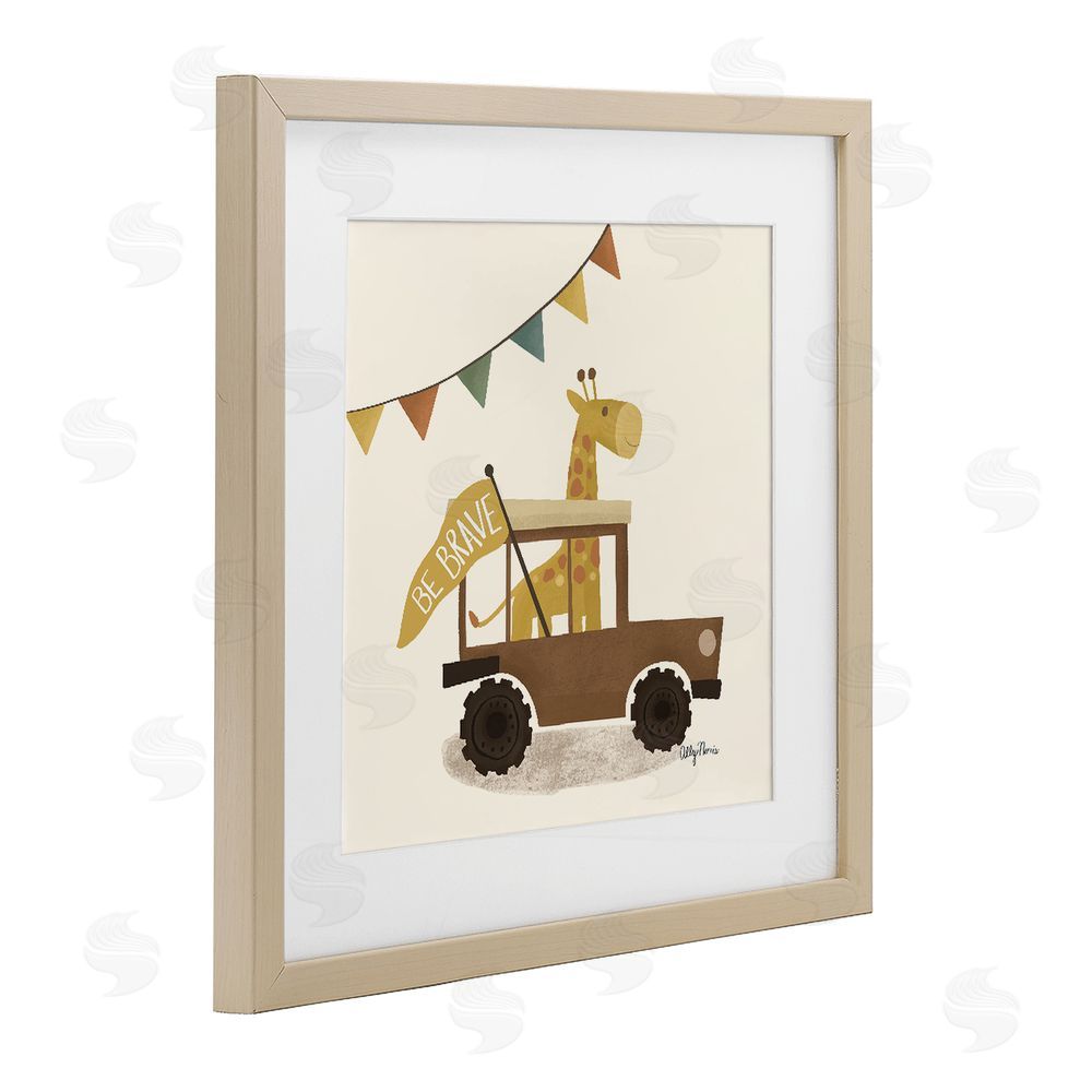 Allyson Norris Be Brave Giraffe in Car Brown Framed Print Under Glass Wall Art