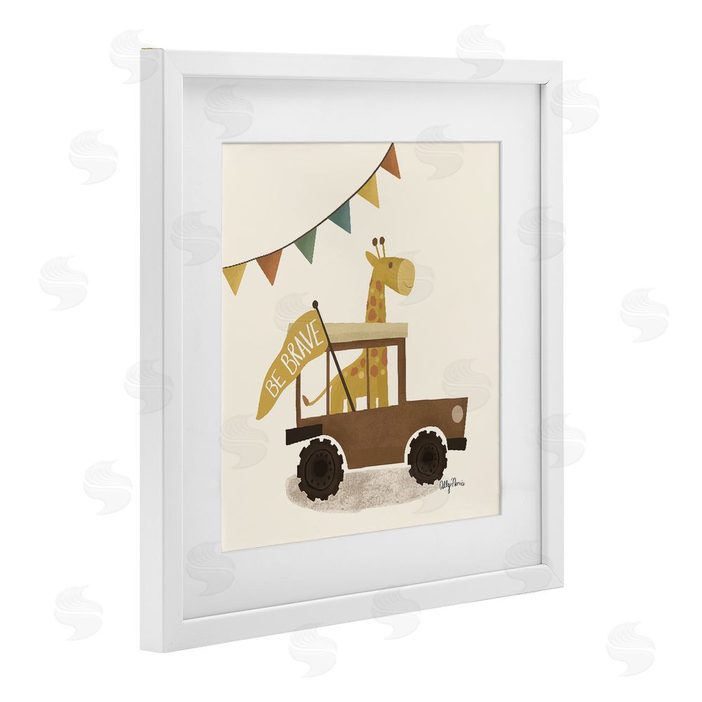 Allyson Norris Be Brave Giraffe in Car White Framed Print Under Glass Wall Art