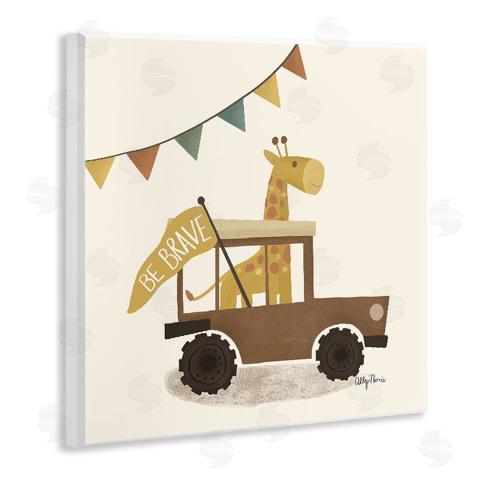 Allyson Norris Be Brave Giraffe in Car Wooden Wall Plaque Art Print