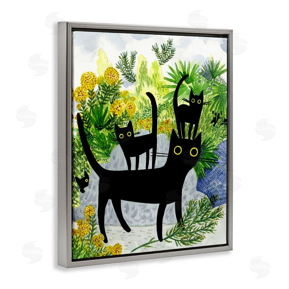 Leeza Hernandez Cat Walk on Garden Path Gray Floating Frame Canvas Wall Art Print