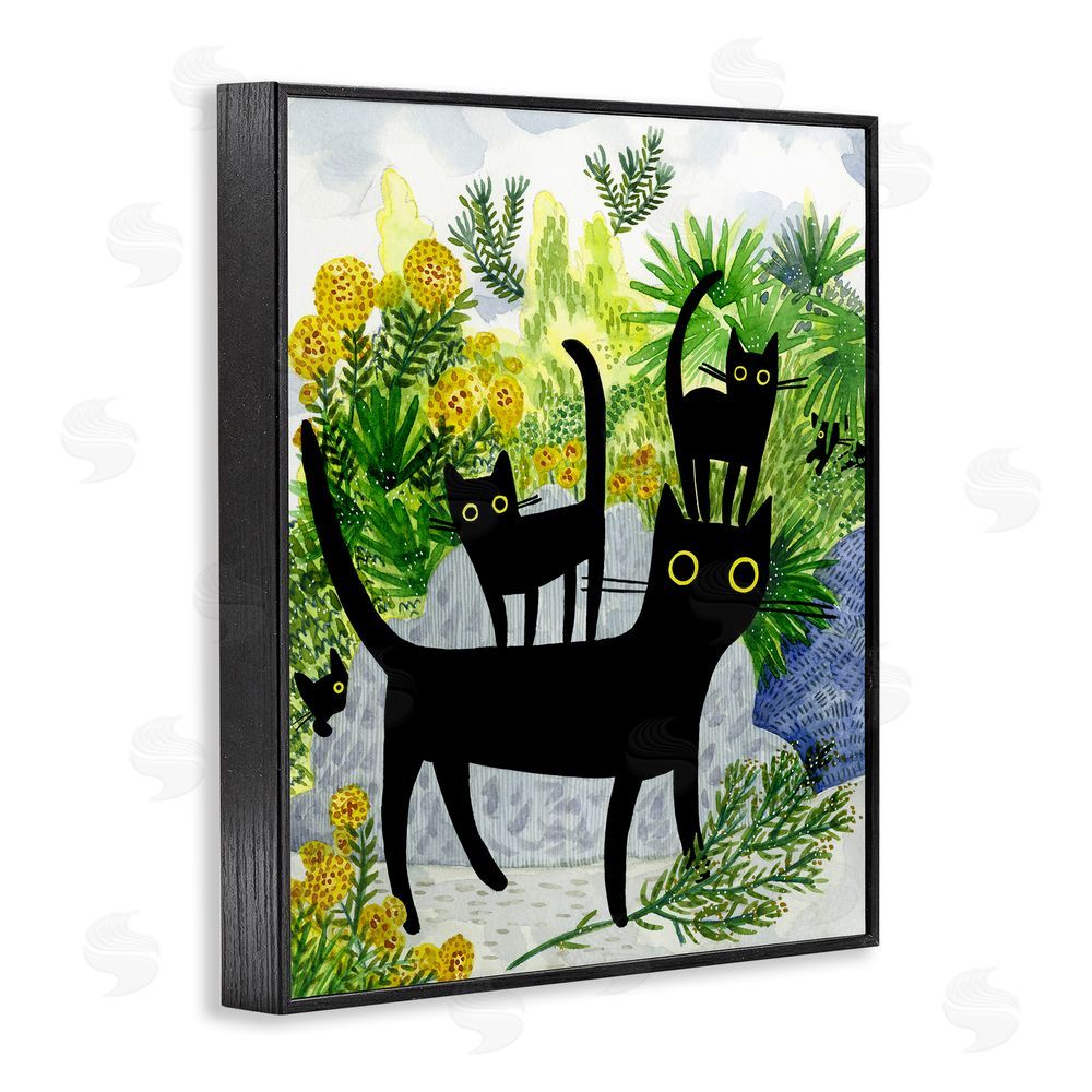Leeza Hernandez Cat Walk on Garden Path Black Framed Giclee Wall Art Print