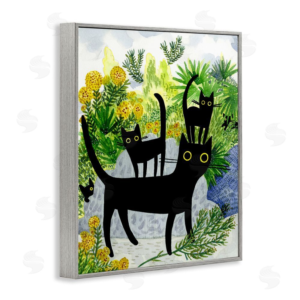 Leeza Hernandez Cat Walk on Garden Path Gray Framed Giclee Wall Art Print