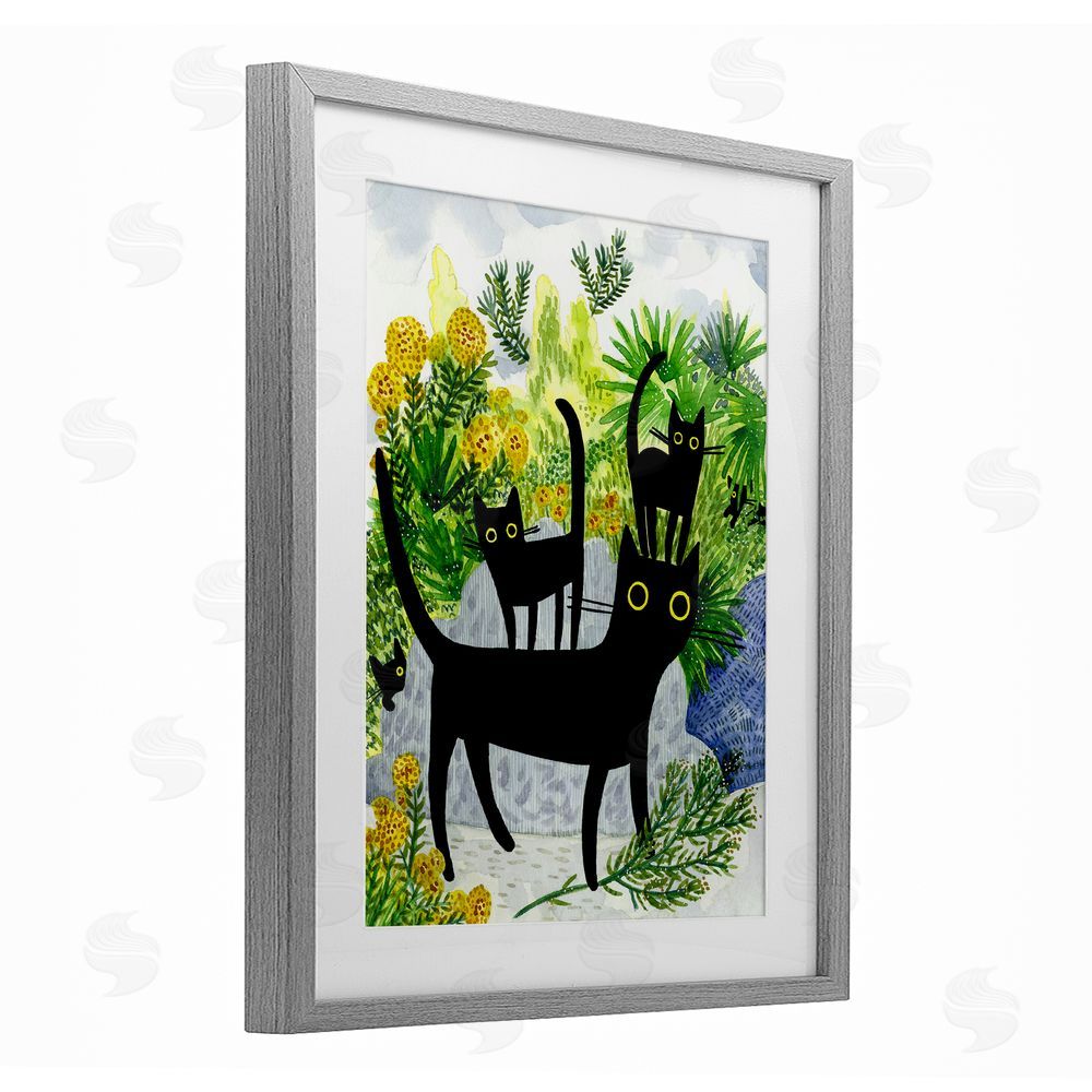 Leeza Hernandez Cat Walk on Garden Path Gray Framed Print Under Glass Wall Art
