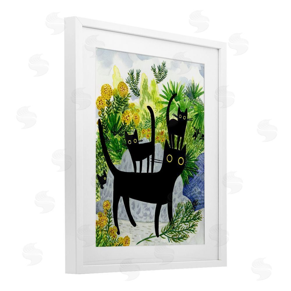 Leeza Hernandez Cat Walk on Garden Path White Framed Print Under Glass Wall Art