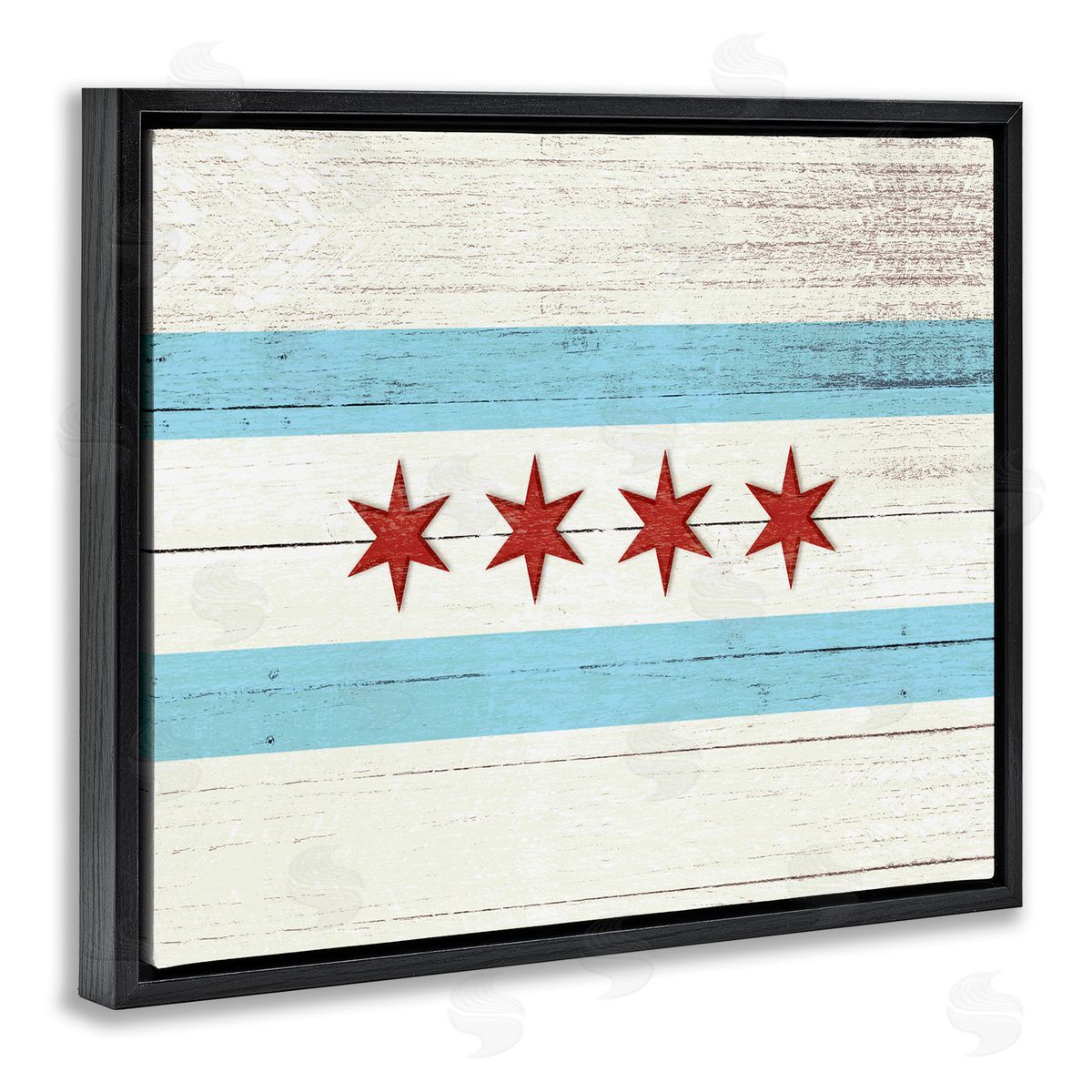 Chicago Flag Distressed Style Black Floating Frame Canvas Wall Art, Home Decor by Stupell Studio