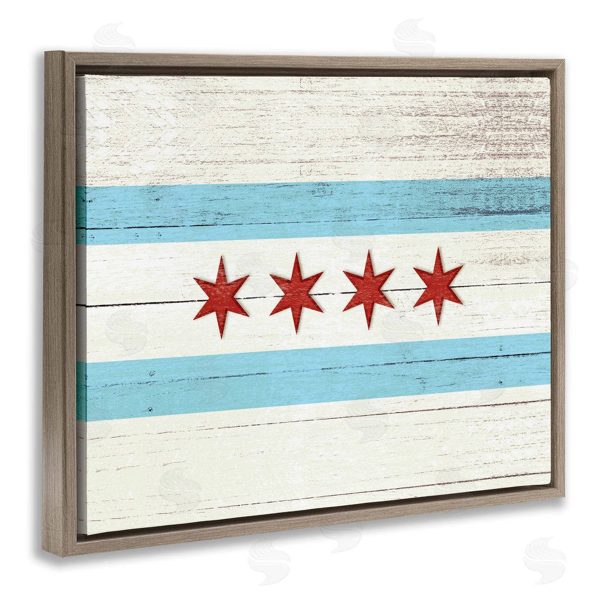 Chicago Flag Distressed Style Brown Floating Frame Canvas Wall Art, Home Decor by Stupell Studio