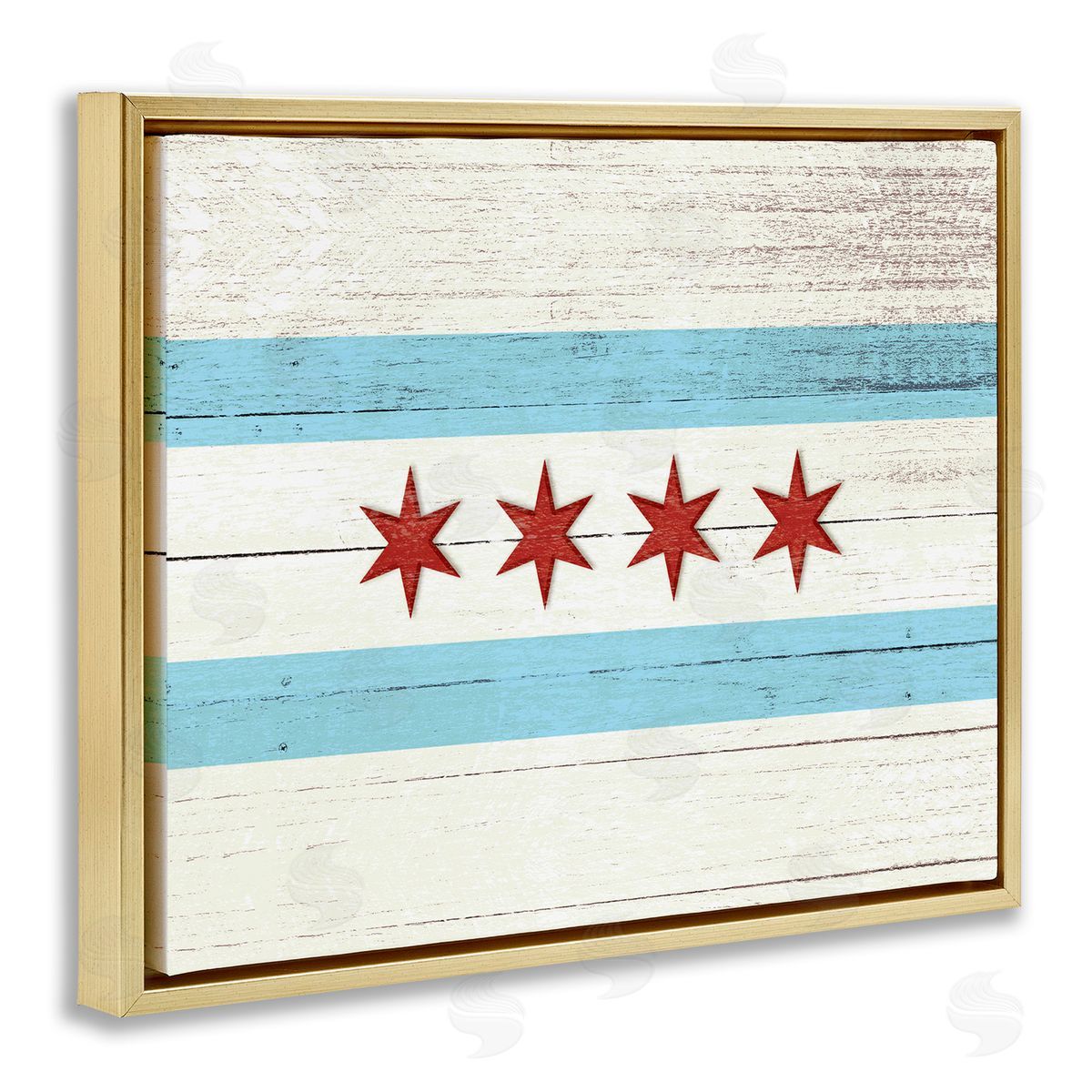 Chicago Flag Distressed Style Gold Floating Frame Canvas Wall Art, Home Decor by Stupell Studio