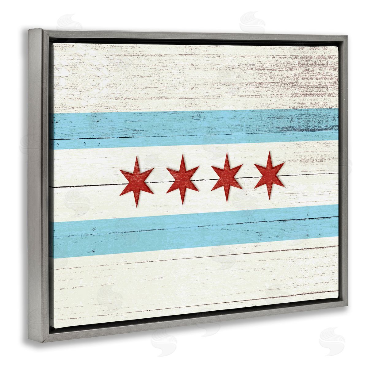 Chicago Flag Distressed Style Grey Floating Frame Canvas Wall Art, Home Decor by Stupell Studio