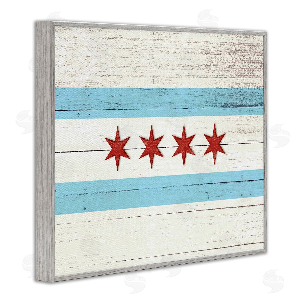 Chicago Flag Distressed Style Grey Frame Print Wall Art, Home Decor by Stupell Studio