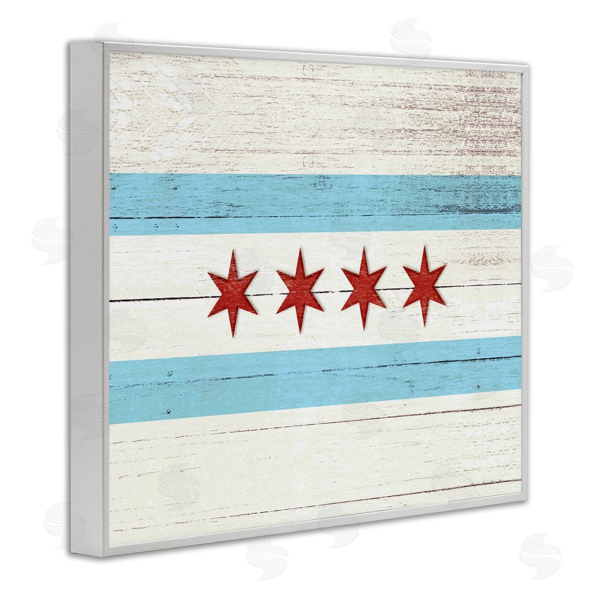 Chicago Flag Distressed Style White Frame Print Wall Art, Home Decor by Stupell Studio
