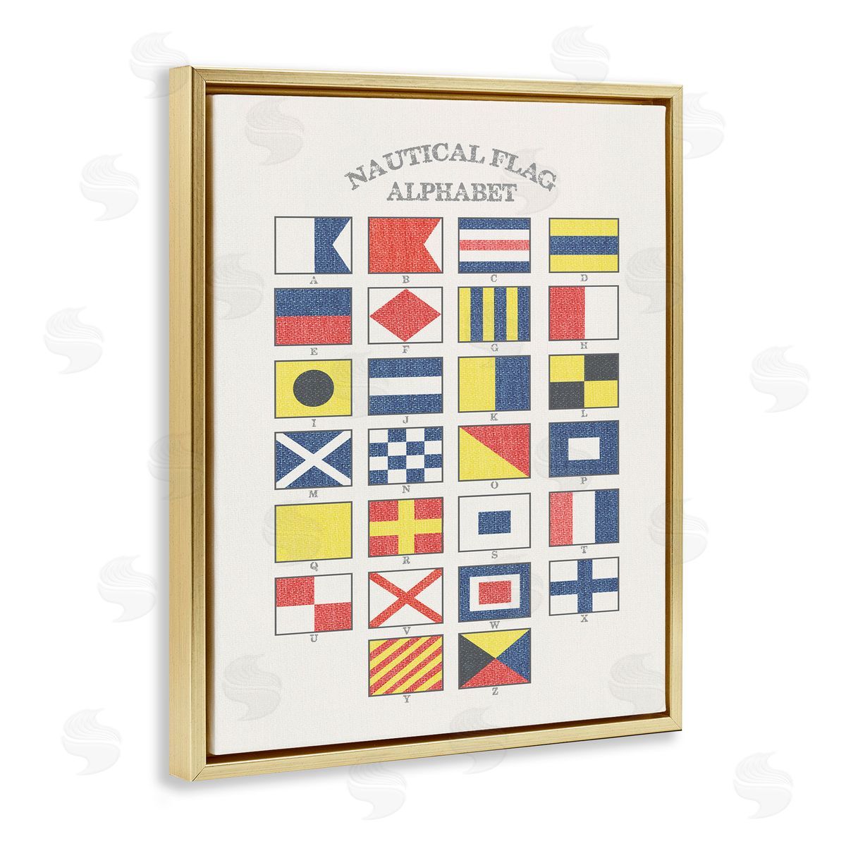 Nautical Flag Alphabet Gold Floating Frame Canvas Wall Art, Home Decor by Stupell Studio