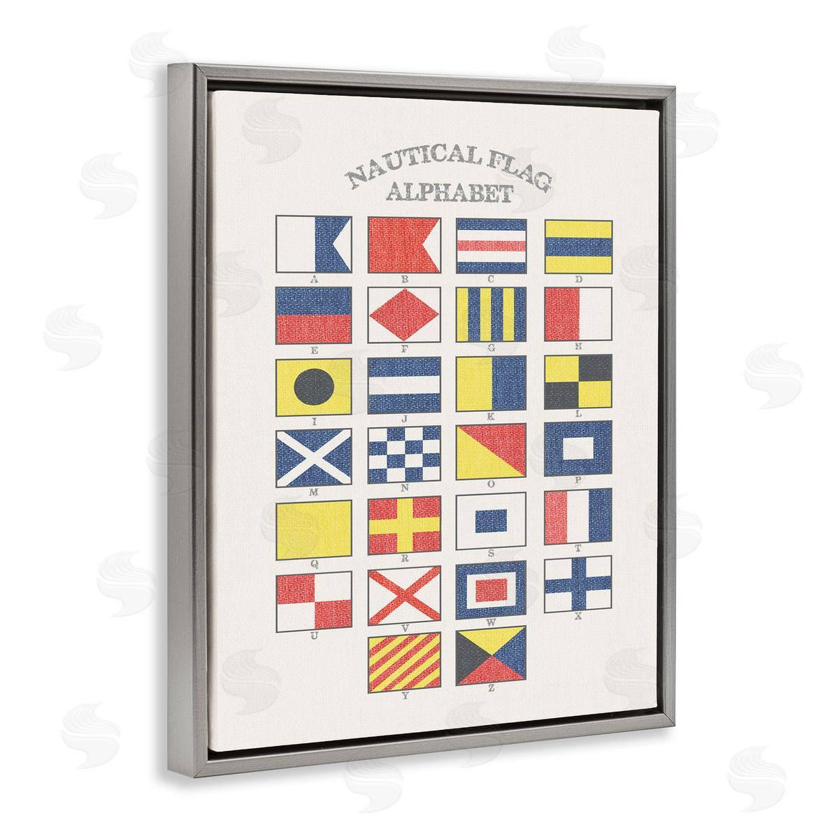 Nautical Flag Alphabet Grey Floating Frame Canvas Wall Art, Home Decor by Stupell Studio
