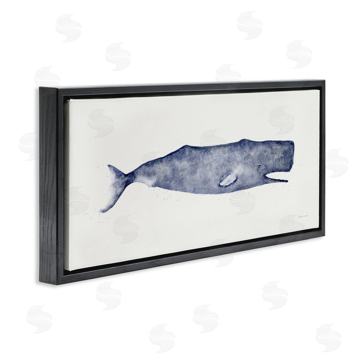 Classic Whale Watercolor Illustration Black Floating Frame Canvas Wall Art, Home Decor by Stephanie Workman Marrott