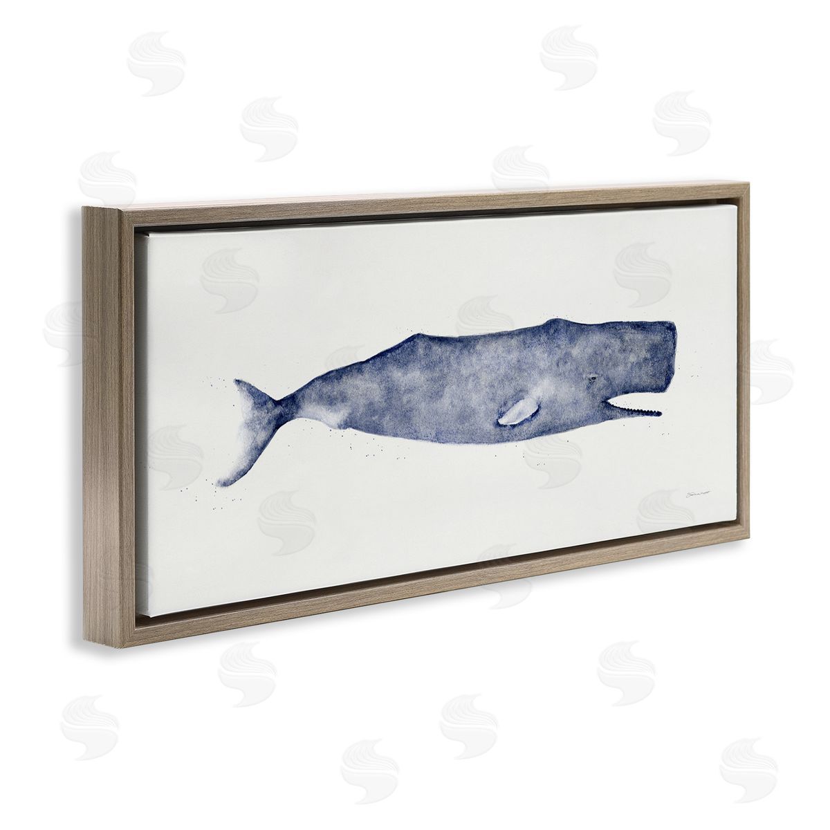Classic Whale Watercolor Illustration Brown Floating Frame Canvas Wall Art, Home Decor by Stephanie Workman Marrott