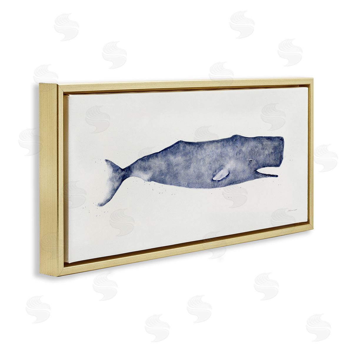 Classic Whale Watercolor Illustration Gold Floating Frame Canvas Wall Art, Home Decor by Stephanie Workman Marrott
