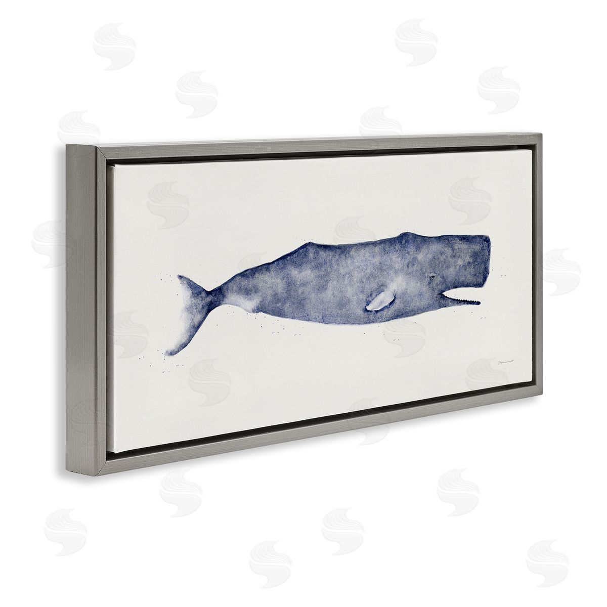 Classic Whale Watercolor Illustration Grey Floating Frame Canvas Wall Art, Home Decor by Stephanie Workman Marrott