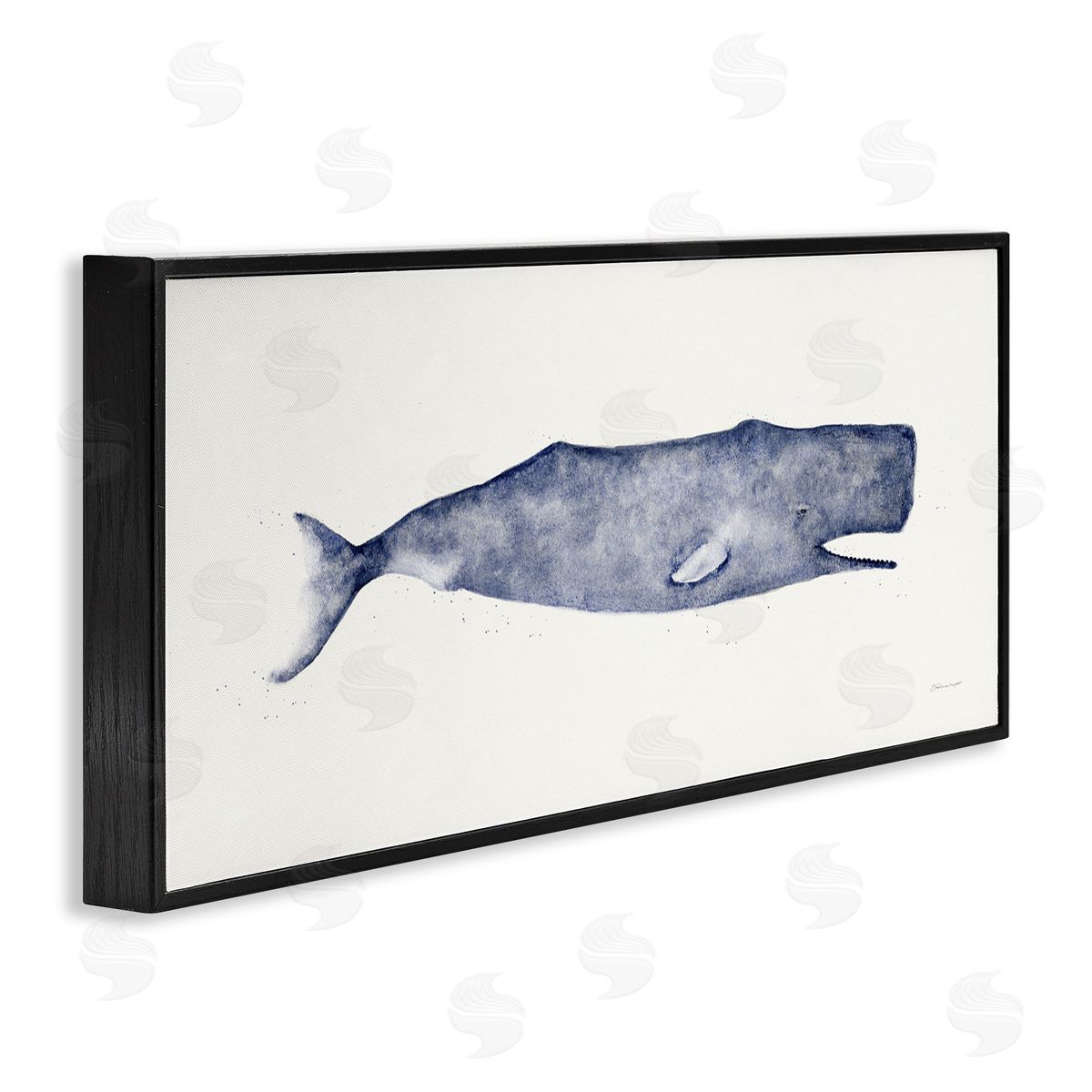 Classic Whale Watercolor Illustration Black Frame Print Wall Art, Home Decor by Stephanie Workman Marrott