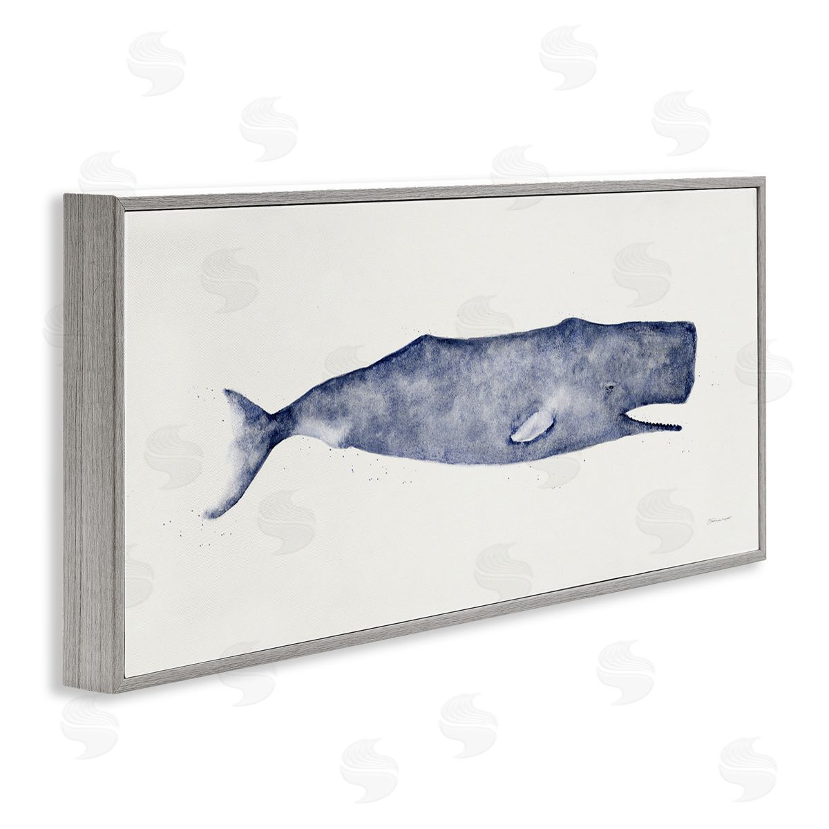 Classic Whale Watercolor Illustration Grey Frame Print Wall Art, Home Decor by Stephanie Workman Marrott