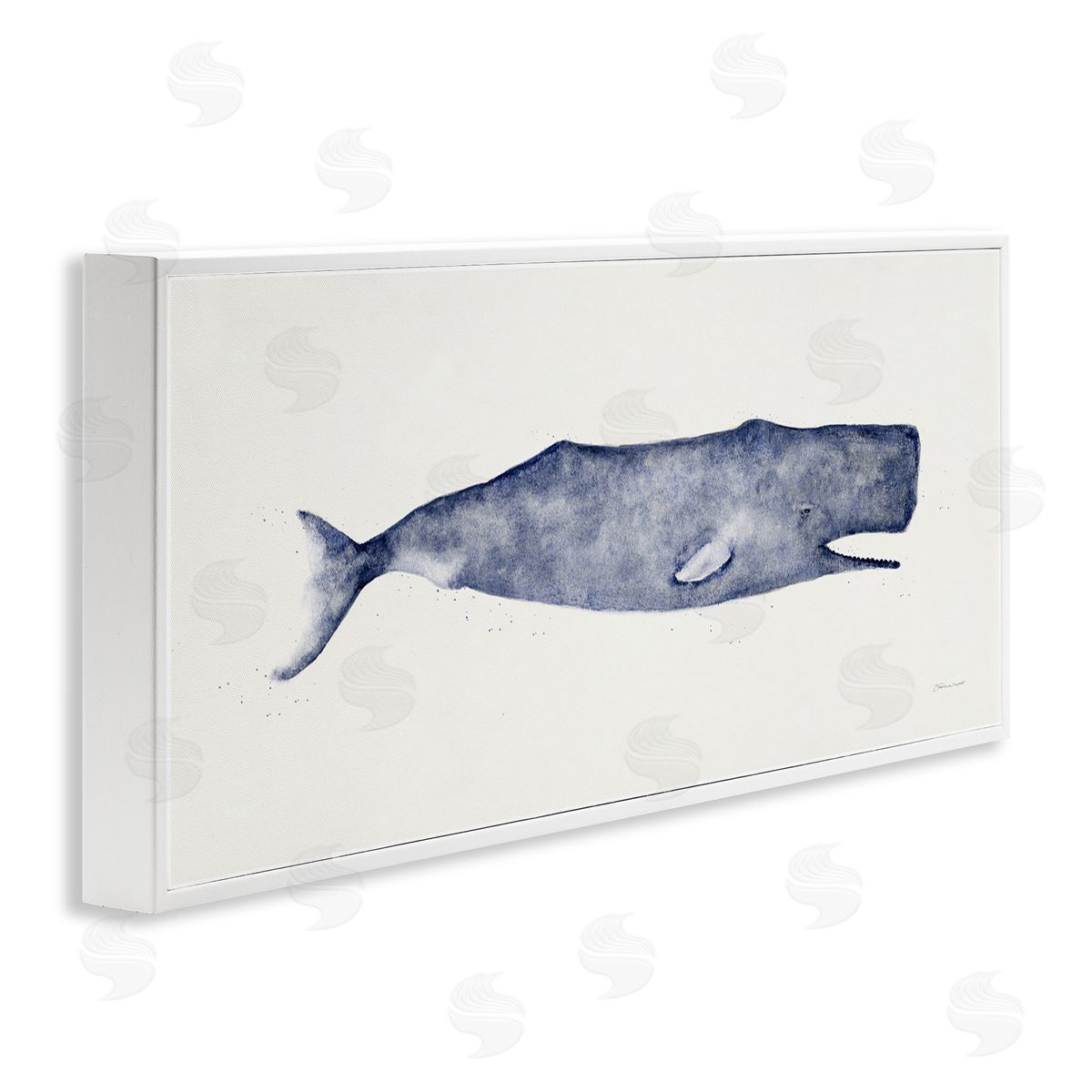 Classic Whale Watercolor Illustration White Frame Print Wall Art, Home Decor by Stephanie Workman Marrott