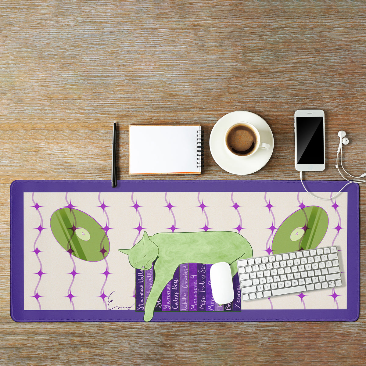 Eclectic Modern Green Cat Sleeping Game Library